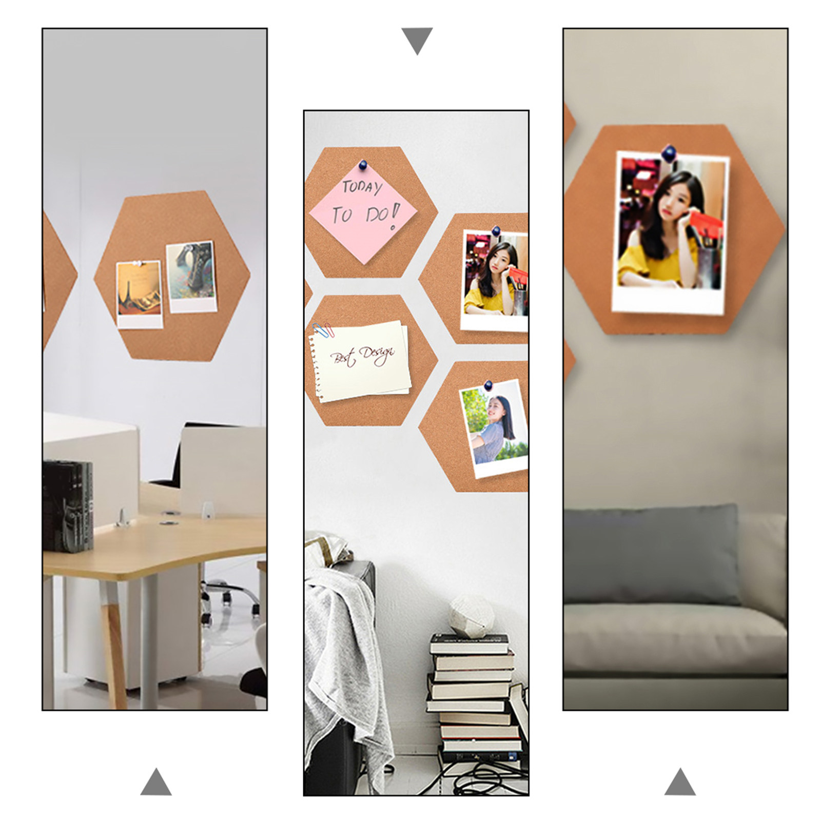 Bulletin Board Cork - กระดานข้อความแบบหกเหลี่ยมพร้อมกาวในตัว 10 ชิ้น สำหรับสำนักงาน ห้องเรียน บ้าน