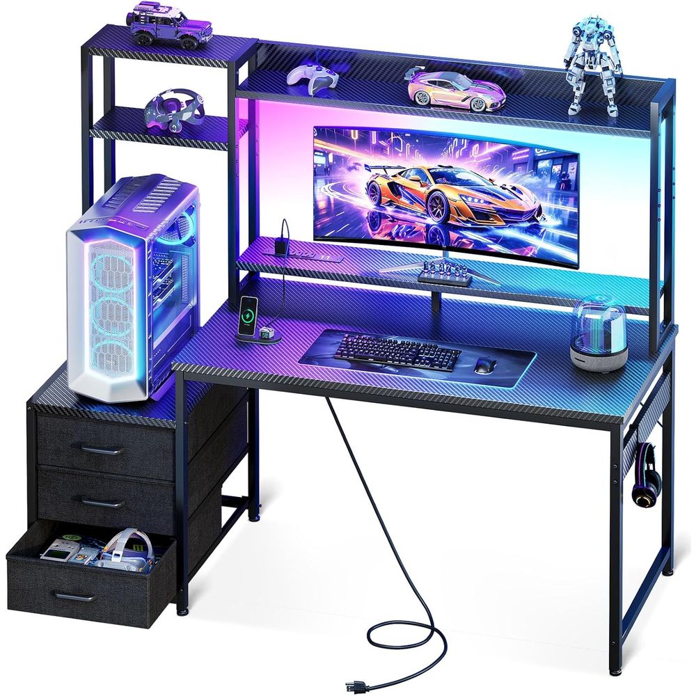 Gaming Desk With Hutch - โต๊ะเล่นเกมขนาด 48 นิ้ว พร้อมตู้เก็บของและชั้นวางของ 3 ชั้น
