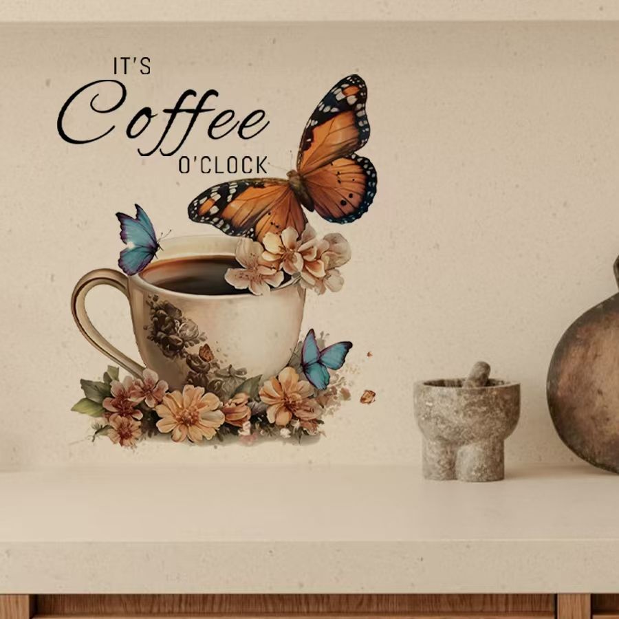 Office Furniture For Sale - IT's Coffee O'Clock สติกเกอร์ PVC สร้างสรรค์สำหรับร้านกาแฟสำนักงานพื้นที่พักผ่อนห้องนั่งเล่นตกแต่งพื้นหลัง