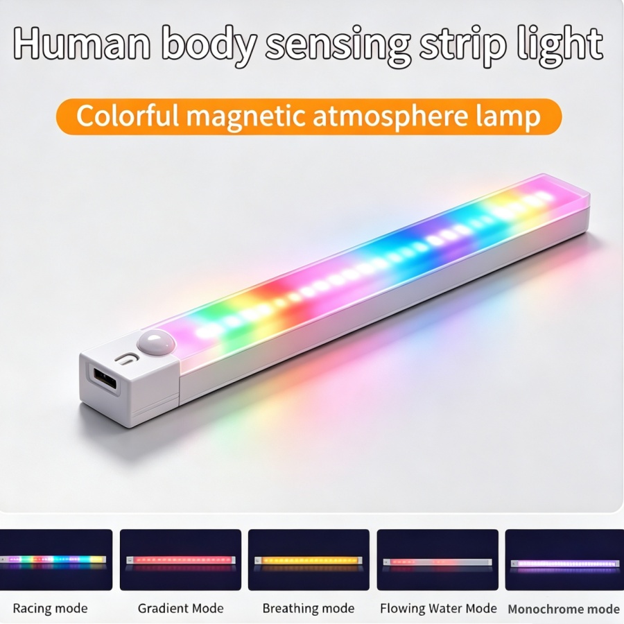 Gaming Desk With Hutch - ไฟ LED RGB แบบชาร์จไฟได้สำหรับโต๊ะทำงาน พร้อมเซ็นเซอร์ตรวจจับความเคลื่อนไหว แถบไฟแม่เหล็ก