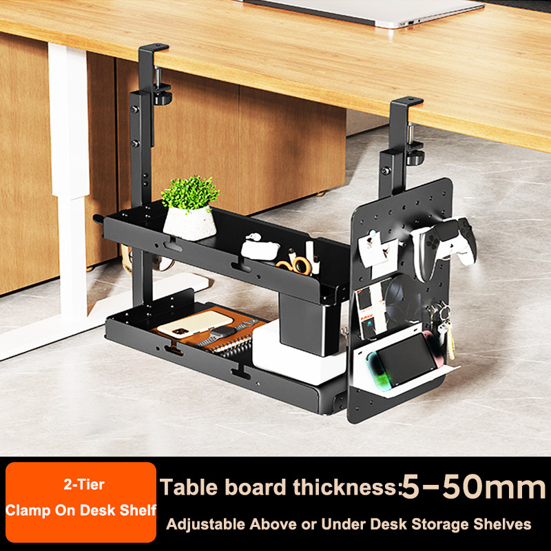 Gaming Desk With Hutch - ชั้นวางของแบบหนีบขอบโต๊ะ 2 ชั้น ขนาด 14 นิ้ว