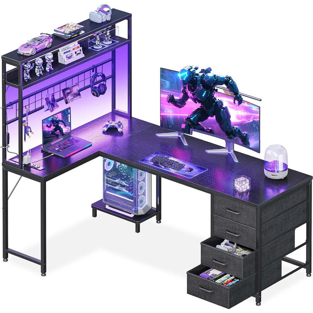 Gaming Desk With Hutch - AODK โต๊ะเล่นเกมรูปตัว L ขนาด 59 นิ้ว