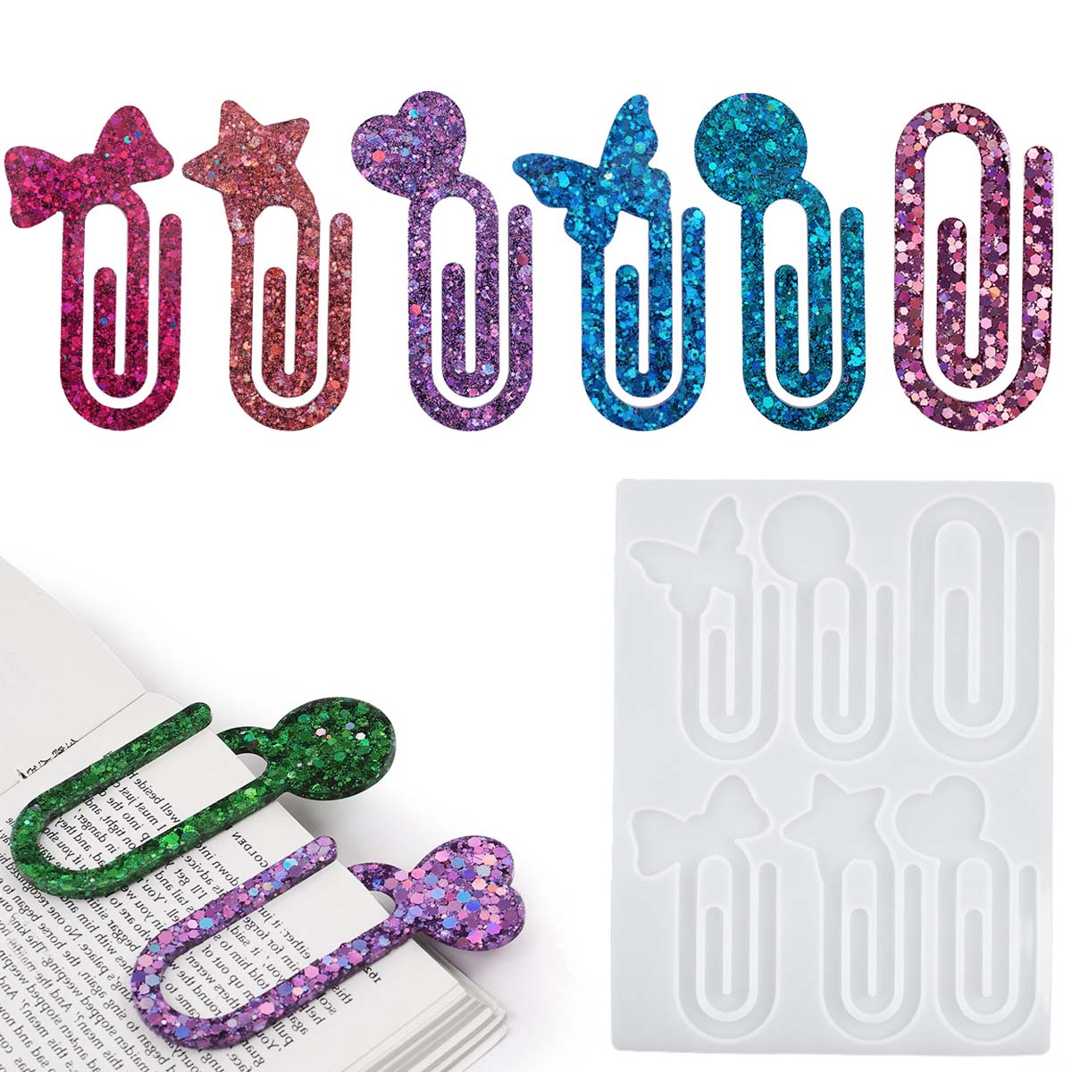 Office Supply Cart - คริสตัลอีพ็อกซี่เรซินแม่พิมพ์ DIY ผู้ถือคลิปหนีบกระดาษ Bookmark คลิปกระจกซิลิโคนแม่พิมพ์อุปกรณ์สํานักงานเครื่องประดับหัตถกรรมอุปกรณ์เสริม