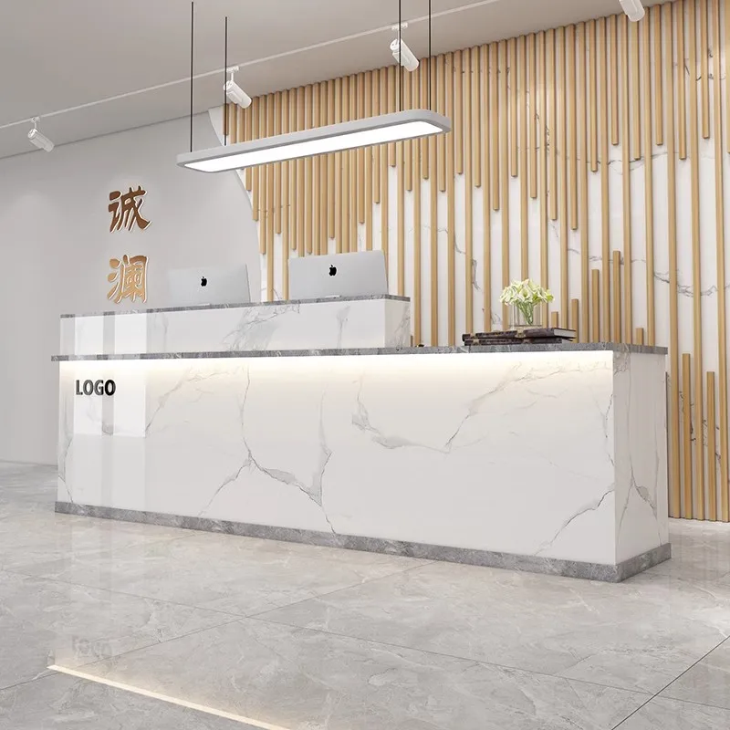 Office Furniture Plan - เคาน์เตอร์ต้อนรับแบบกำหนดเองสำหรับร้านค้า ร้านเสริมสวย พร้อมที่เก็บของ เคาน์เตอร์ต้อนรับสุดหรู ดีไซน์โดดเด่น เฟอร์นิเจอร์สำนักงานสำหรับพนักงานต้อนรับมืออาชีพ