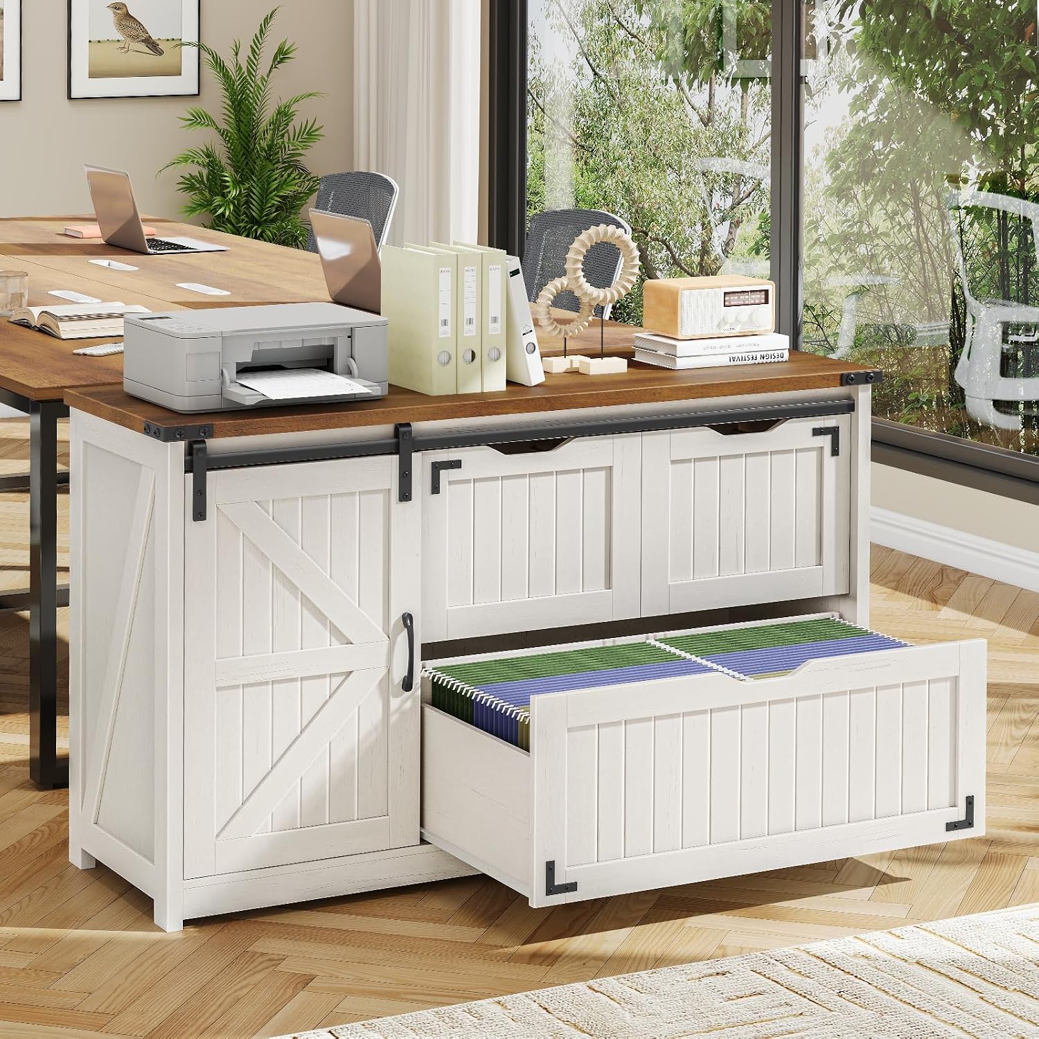 Office Storage Cabinet - ตู้เก็บเอกสารแบบแนวนอนขนาด 47.8 นิ้ว สไตล์ฟาร์มเฮาส์ พร้อมประตูบานเลื่อนแบบบาร์น 3