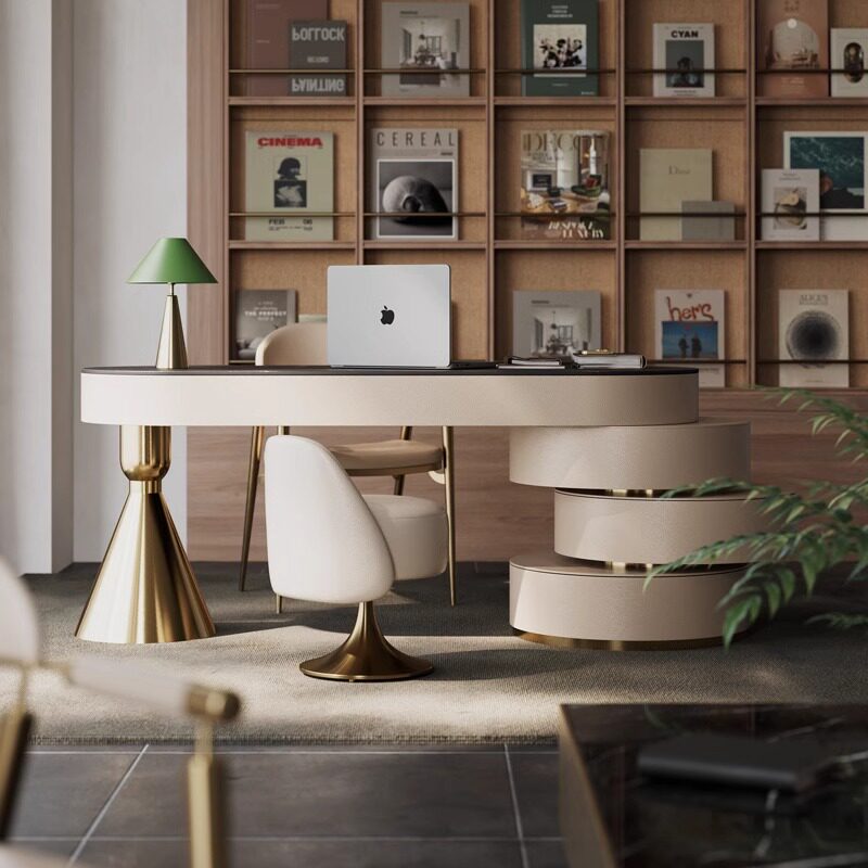 Office Furniture High End - โต๊ะทำงานหินเผาอิตาลีสุดหรู ดีไซน์โมเดิร์นมินิมอล สำหรับบ้านหรือออฟฟิศ ฐานสีทอง โต๊ะคอมพิวเตอร์ระดับไฮเอนด์ เหมาะสำหรับอพาร์ทเมนต์ขนาดเล็ก