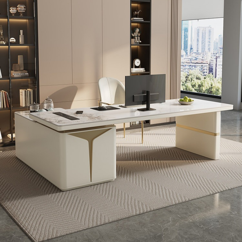 Office Furniture Com - โต๊ะทำงานผู้บริหารอเนกประสงค์ทันสมัย พร้อมที่เก็บของ โต๊ะสีขาวเรียบง่าย ความจุขนาดใหญ่ พร้อมลิ้นชัก เฟอร์นิเจอร์สำนักงาน