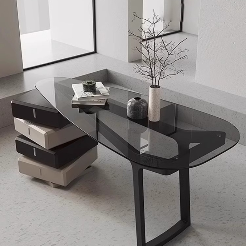 Office Furniture High End - โต๊ะทำงานกระจกโค้งสไตล์อิตาลี ให้ความรู้สึกหรูหรา โต๊ะทำงานสำนักงานสไตล์มินิมอล เฟอร์นิเจอร์สำนักงานทันสมัย รุ่น Tisch