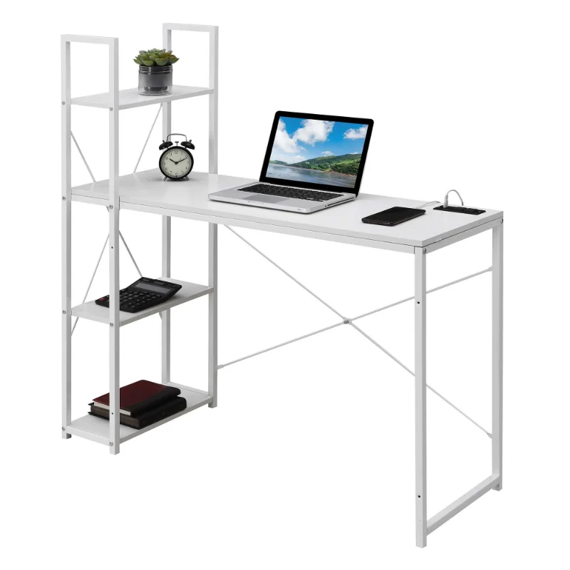 Office Furniture Com - โต๊ะทำงานพร้อมชั้นวาง, เฟอร์นิเจอร์สำนักงาน, 2Go, สีขาวและสีขาว, ดีไซน์เนอร์