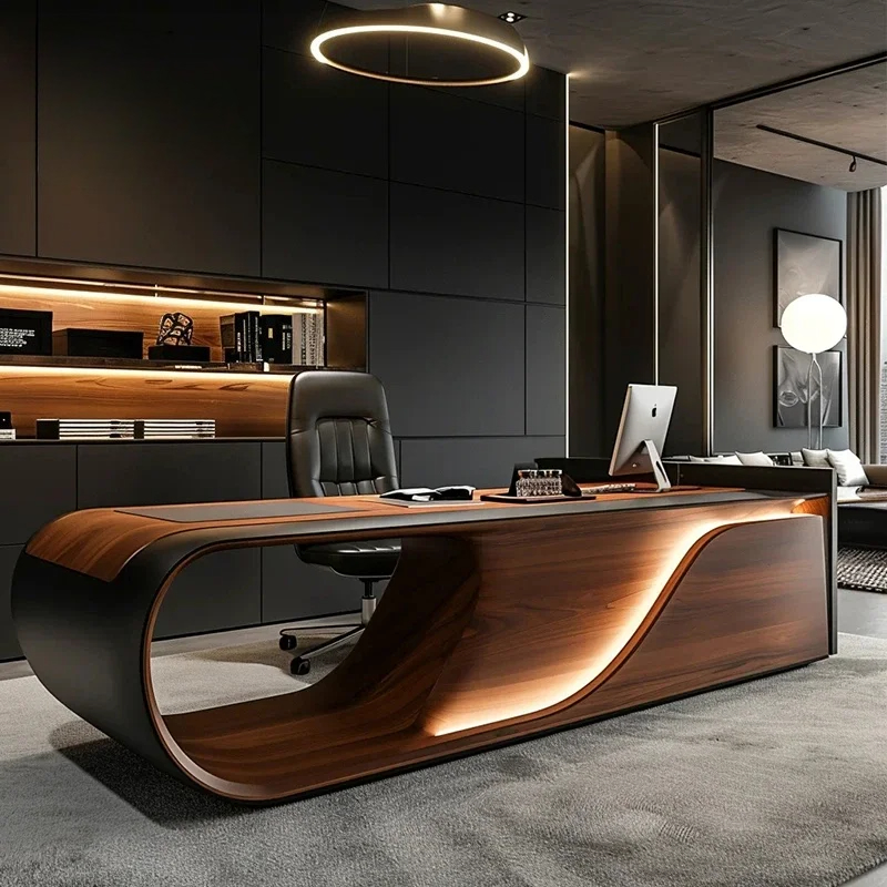 Office Furniture High End - โต๊ะทำงานผู้บริหารไม้สไตล์จีนสมัยใหม่เรียบง่าย พร้อมลิ้นชัก โต๊ะผู้บริหารระดับหรู