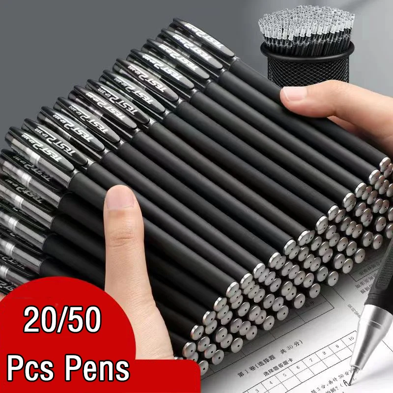 Office Supply Cart - 20/50 Pcs ปากกาเจลชุดสีดําสีฟ้าสีแดงเติมเจลโรงเรียนอุปกรณ์สํานักงานเครื่องเขียน Kawaii อุปกรณ์เสริมเครื่องเขียนปากกาน่ารัก