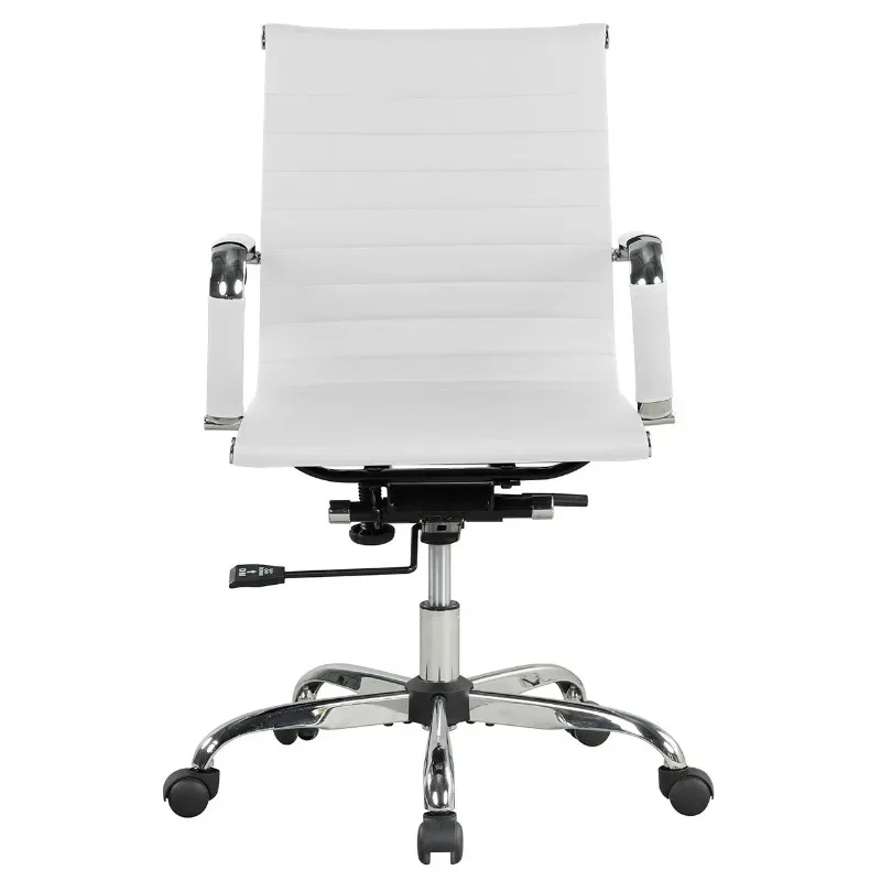 Office Furniture Com - เก้าอี้สำนักงานหนัง PU ปรับระดับความสูงได้ พนักพิงมีลายร่อง สีขาว