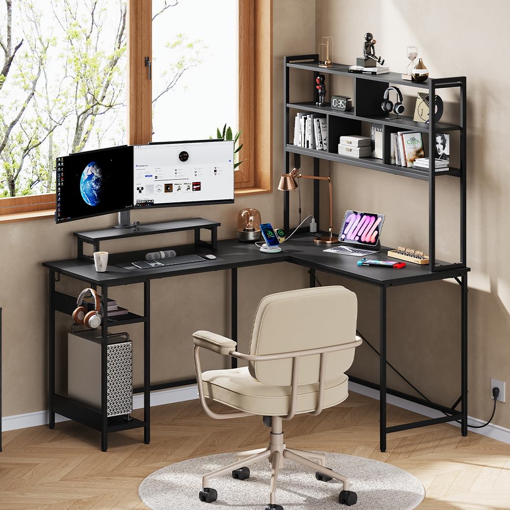 โต๊ะเล่นเกมรูปตัว L พร้อมฮัทช์ - Gaming Desk With Hutch บทวิจารณ์และราคา