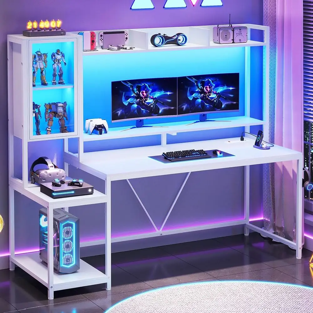 โต๊ะเล่นเกมพร้อมไฟ LED 60 ดวง  - Gaming Desk With Hutch บทวิจารณ์และราคา