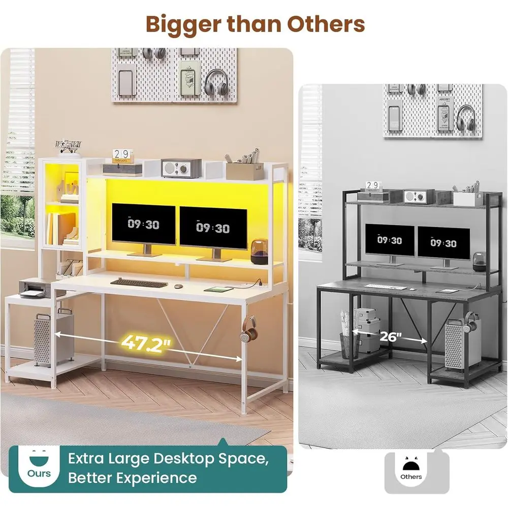 โต๊ะเล่นเกมพร้อมไฟ LED 60 ดวง  - Gaming Desk With Hutch บทวิจารณ์และราคา