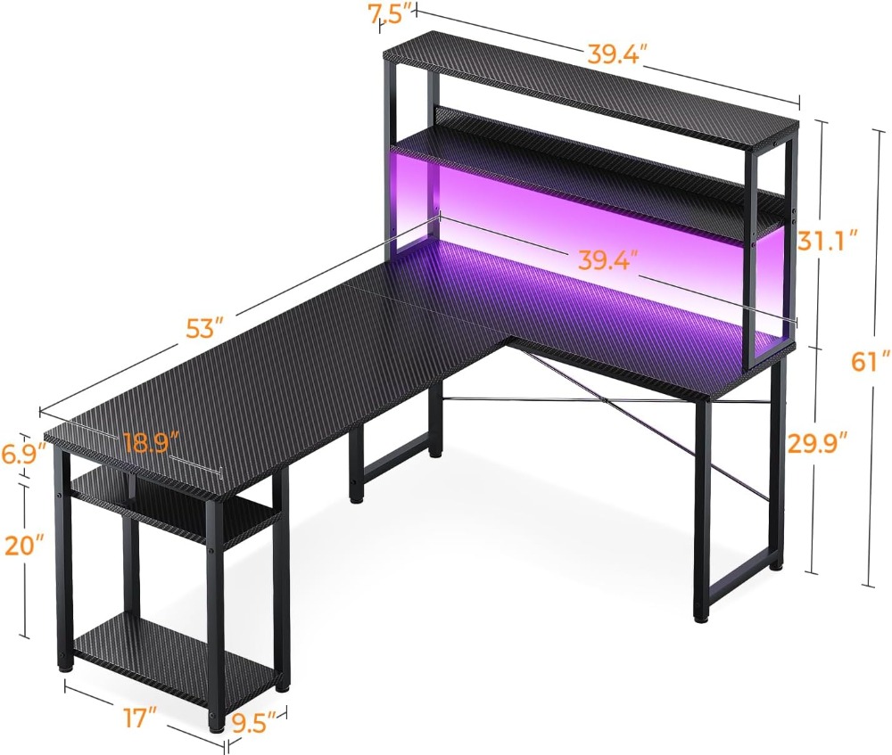 โต๊ะเกมมิ่งรูปตัว L ขนาด 53 นิ - Gaming Desk With Hutch บทวิจารณ์และราคา