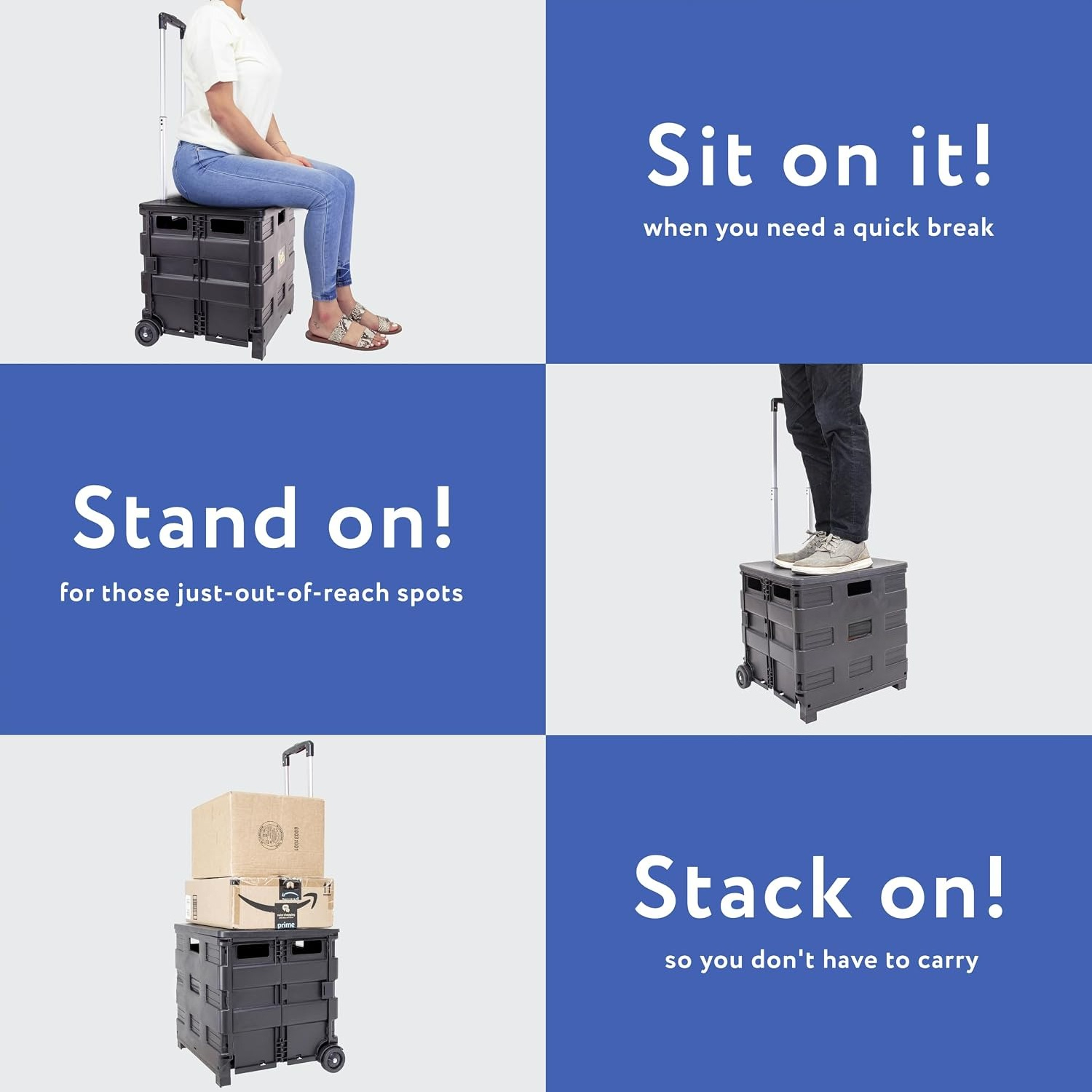 รถเข็นพลาสติกสีดำแบบพับได้ รับ - Office Supply Cart บทวิจารณ์และราคา