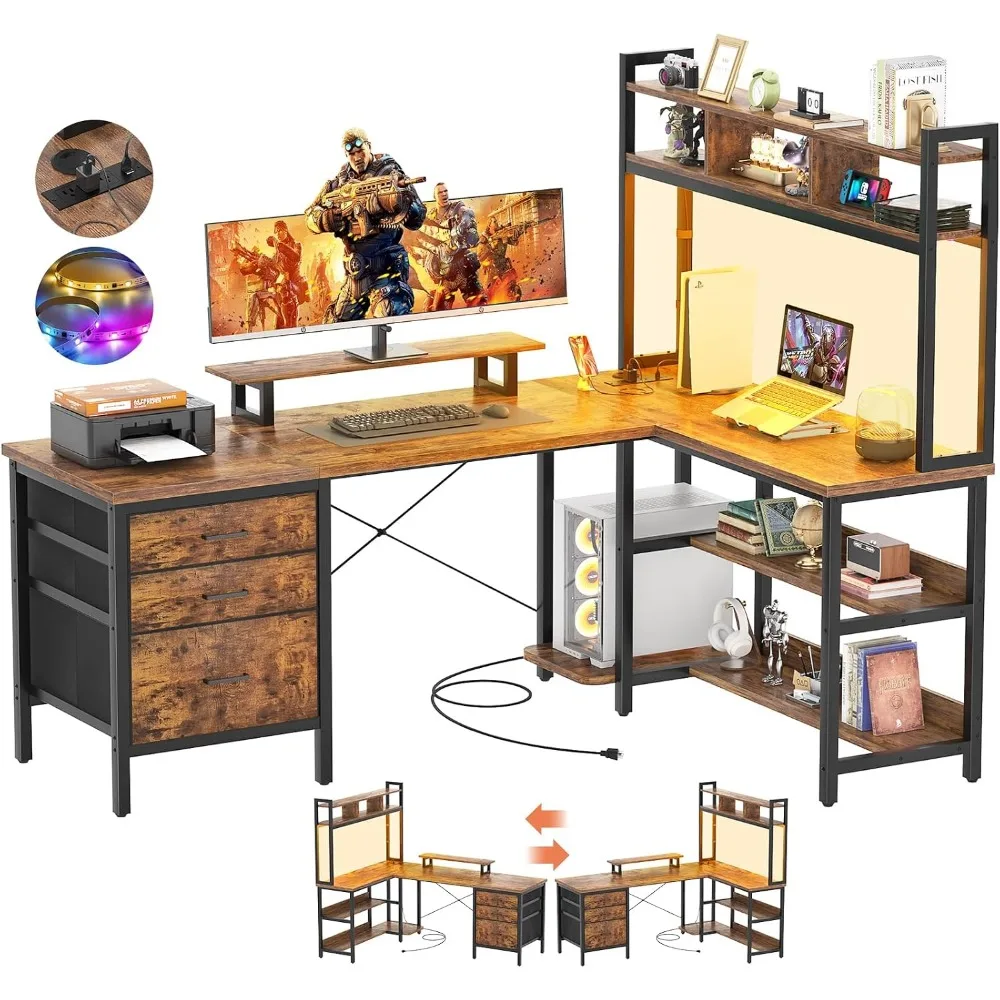 โต๊ะทำงานรูปตัว L ยี่ห้อ Aheap - Gaming Desk With Hutch บทวิจารณ์และราคา