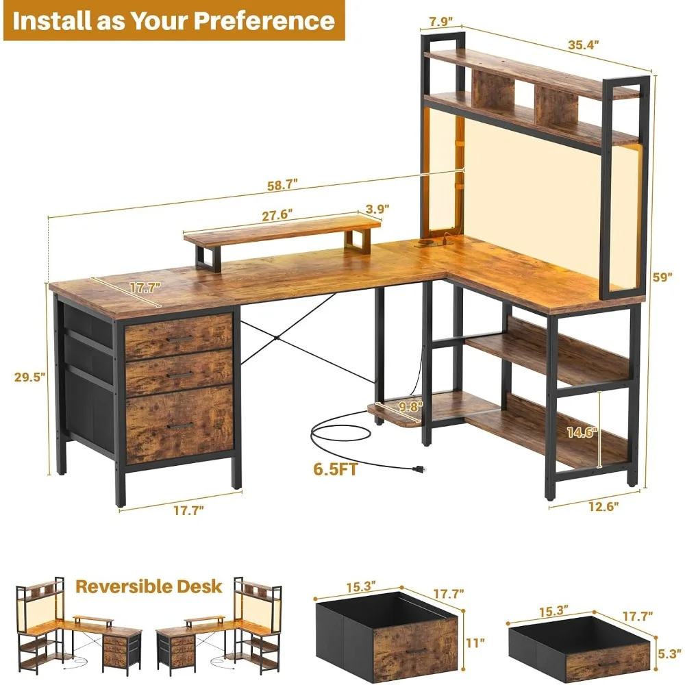 โต๊ะทำงานรูปตัว L ยี่ห้อ Aheap - Gaming Desk With Hutch บทวิจารณ์และราคา