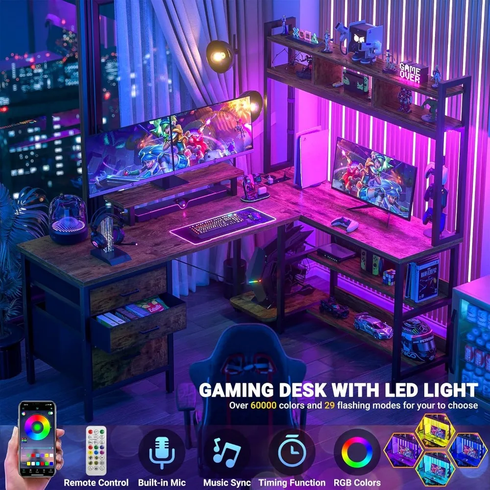 โต๊ะทำงานรูปตัว L ยี่ห้อ Aheap - Gaming Desk With Hutch บทวิจารณ์และราคา