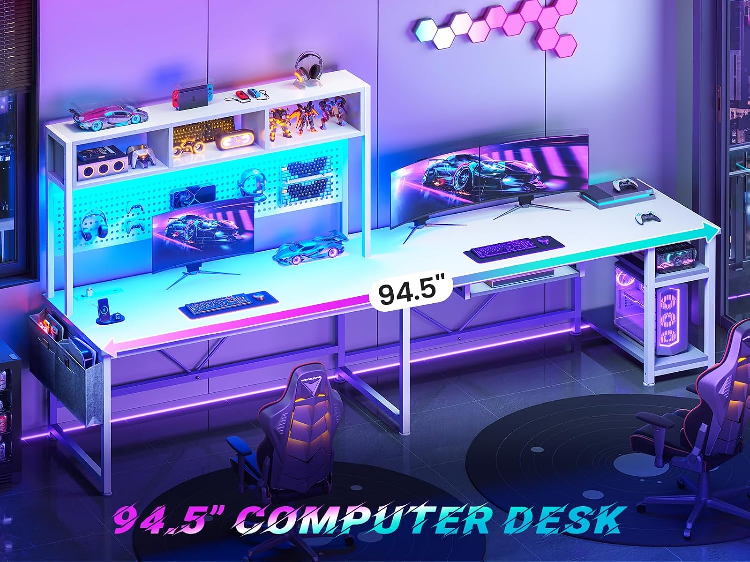 โต๊ะเกมมิ่งรูปตัว L สีขาว ปรับ - Gaming Desk With Hutch บทวิจารณ์และราคา