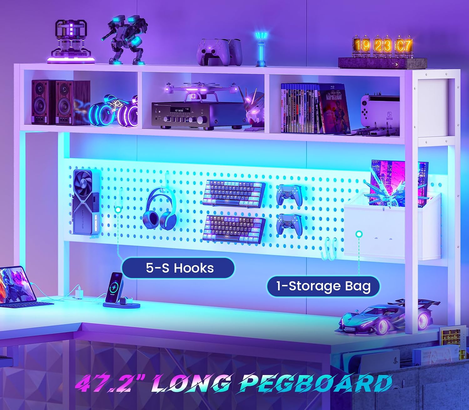 โต๊ะเกมมิ่งรูปตัว L สีขาว ปรับ - Gaming Desk With Hutch บทวิจารณ์และราคา