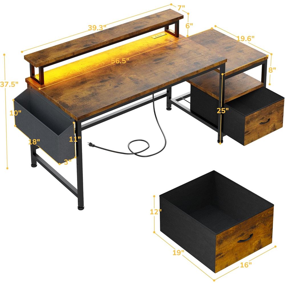 โต๊ะทำงานสีน้ำตาลสไตล์ Rustic  - Gaming Desk With Hutch บทวิจารณ์และราคา